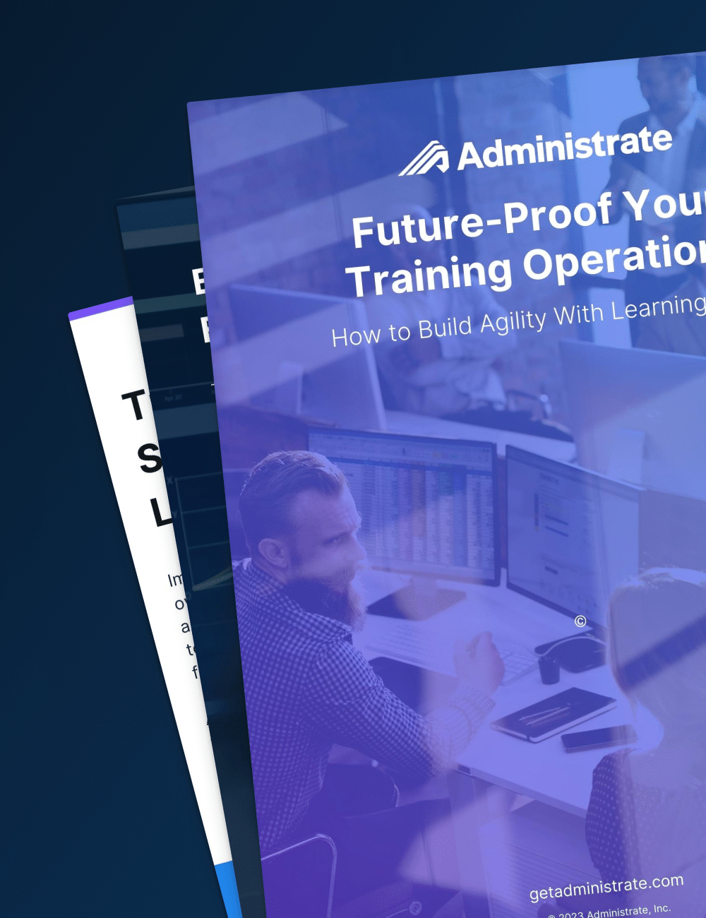 Several pages of the Future-Proof Your Training Operations guide fanned out.