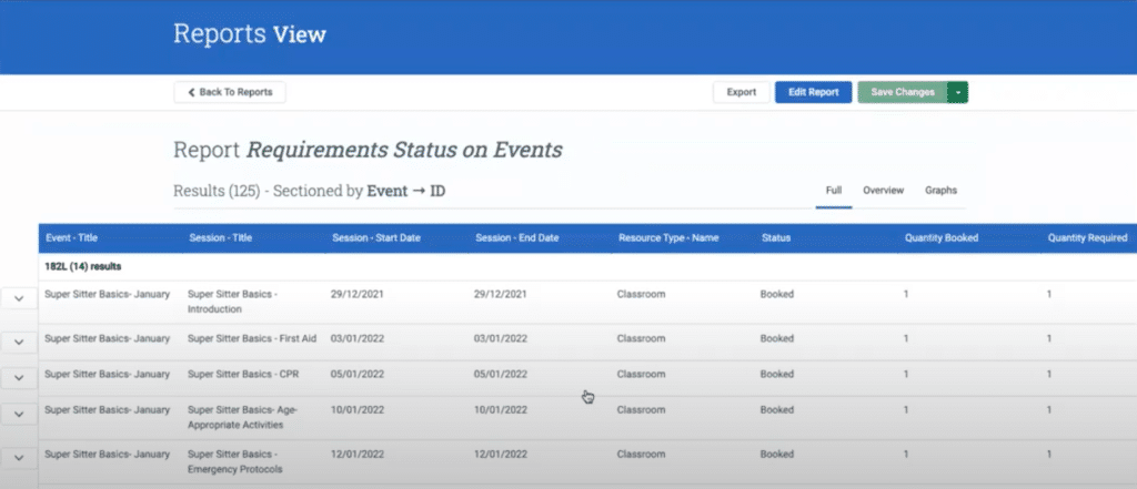 screenshot of resource allocation report