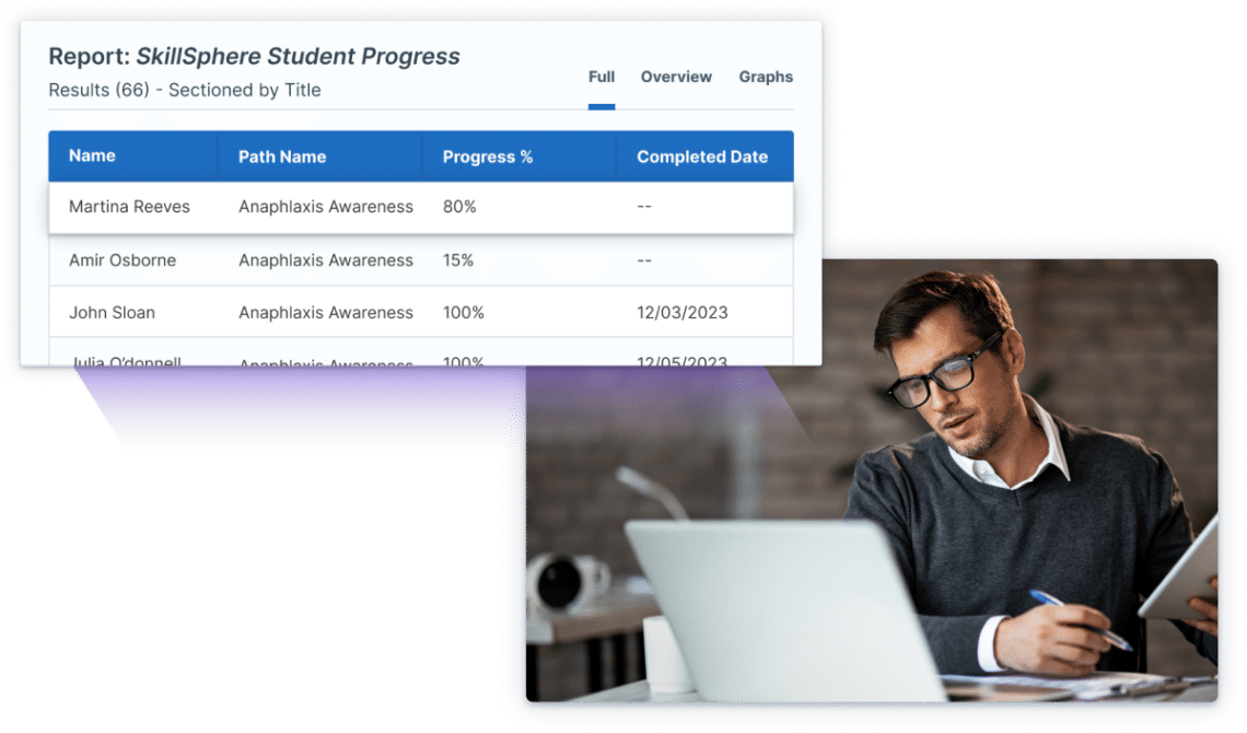 Training Manager looks at a list of student award progress in Administrate