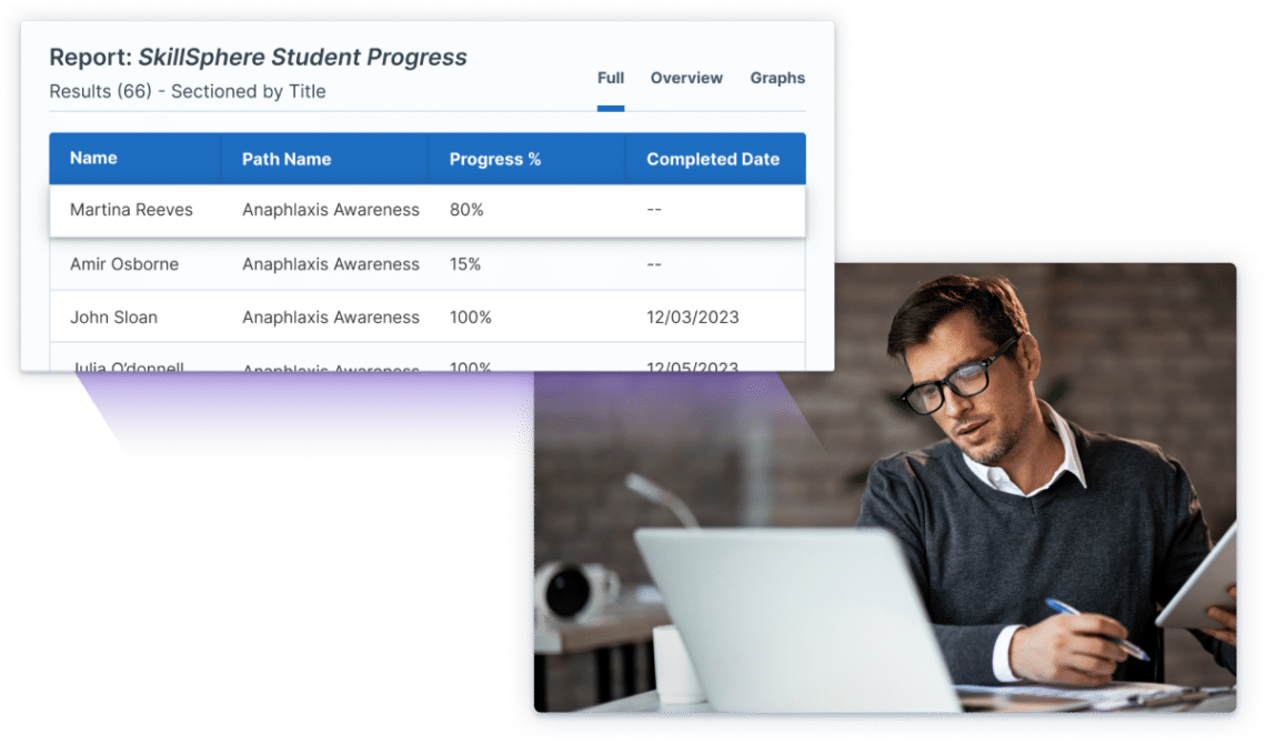 Training Manager looks at a list of student award progress in Administrate