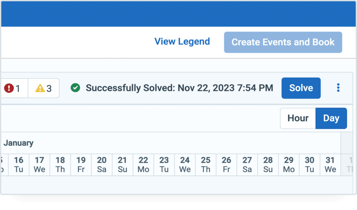 Zoom in on the Scheduler “Solve” button in Administrate.