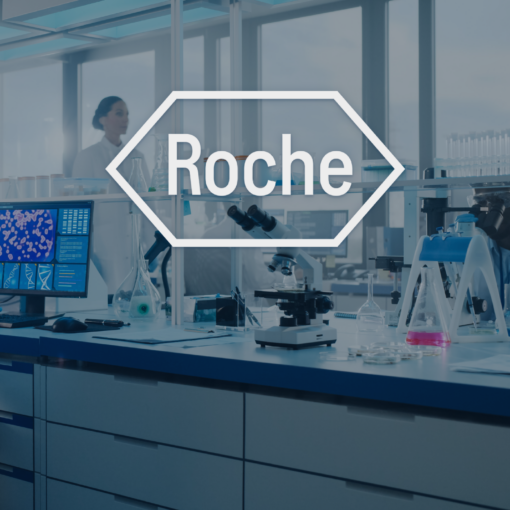 Roche logo overlaid on top of image of a lab.