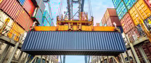 Shipping containers in a shipment yard.