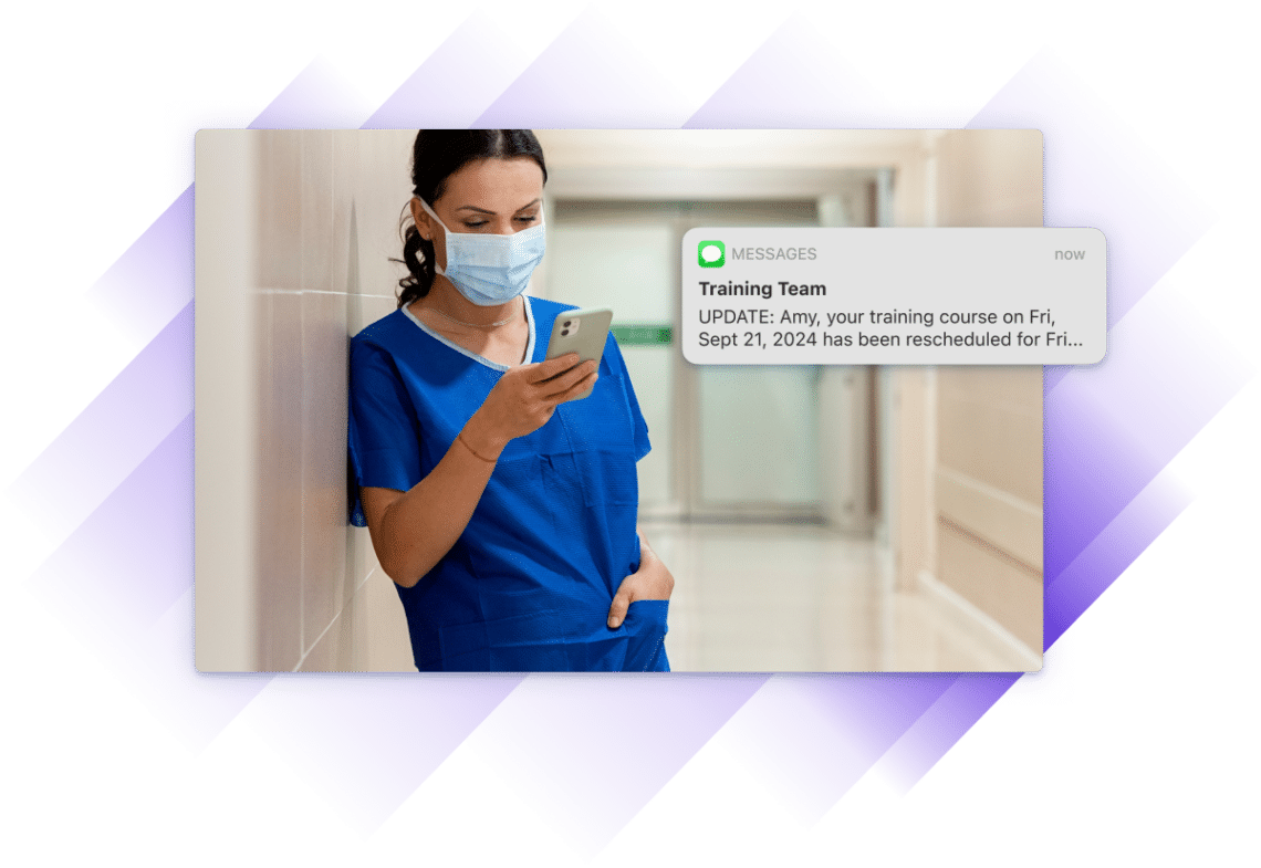 Screenshot of medical professional looking at their phone and reading a notification.