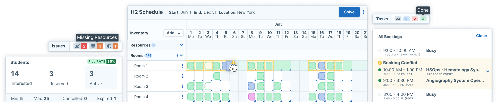 Illustration of Administrate software interface elements including calendar, checklists, alerts, and interconnected components, representing streamlined training management with Administrate.