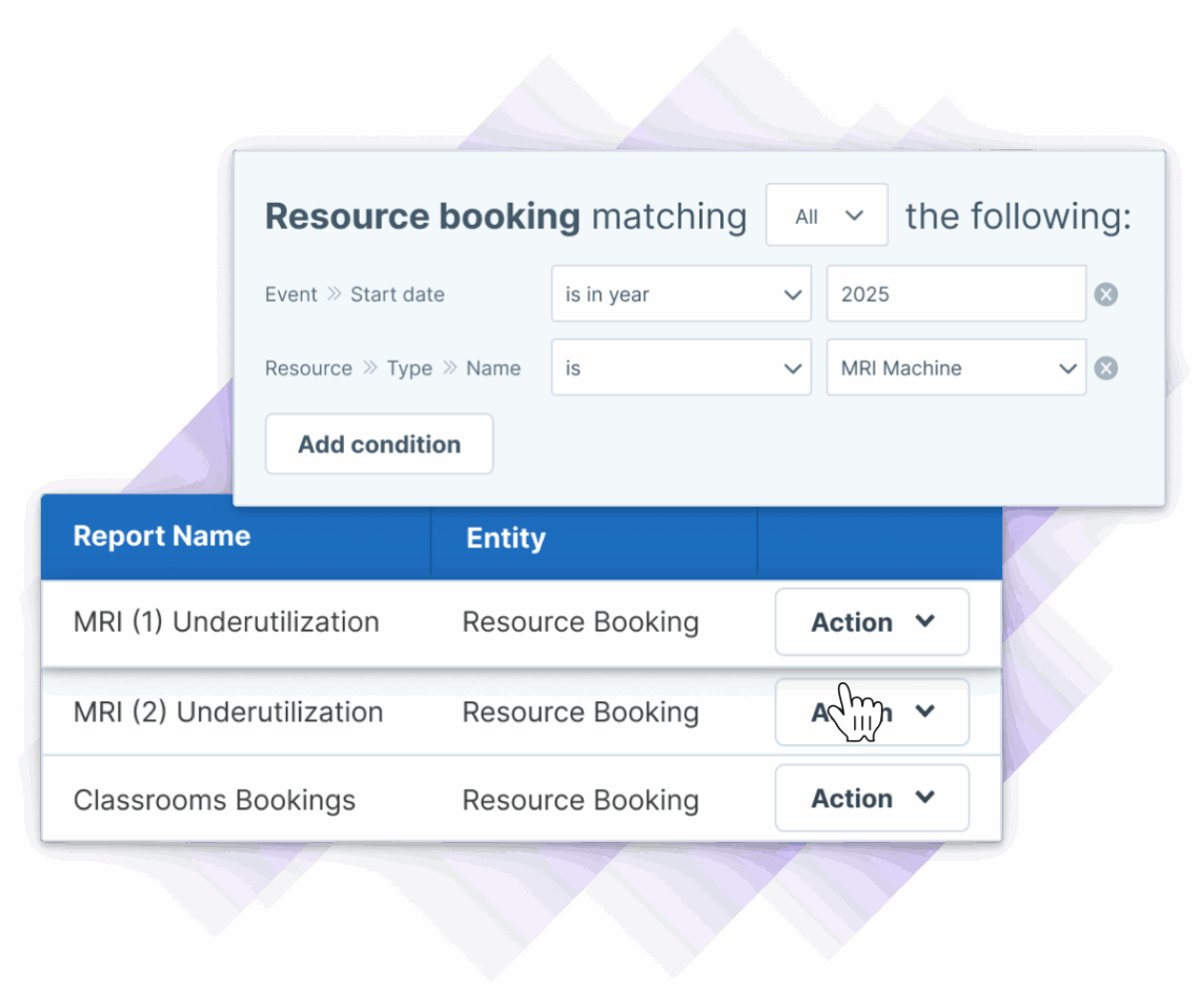 Screenshot of Administrate’s software showing how to build a resource use report.