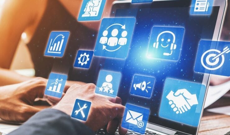 Abstract image of floating icons indicating automated training communications