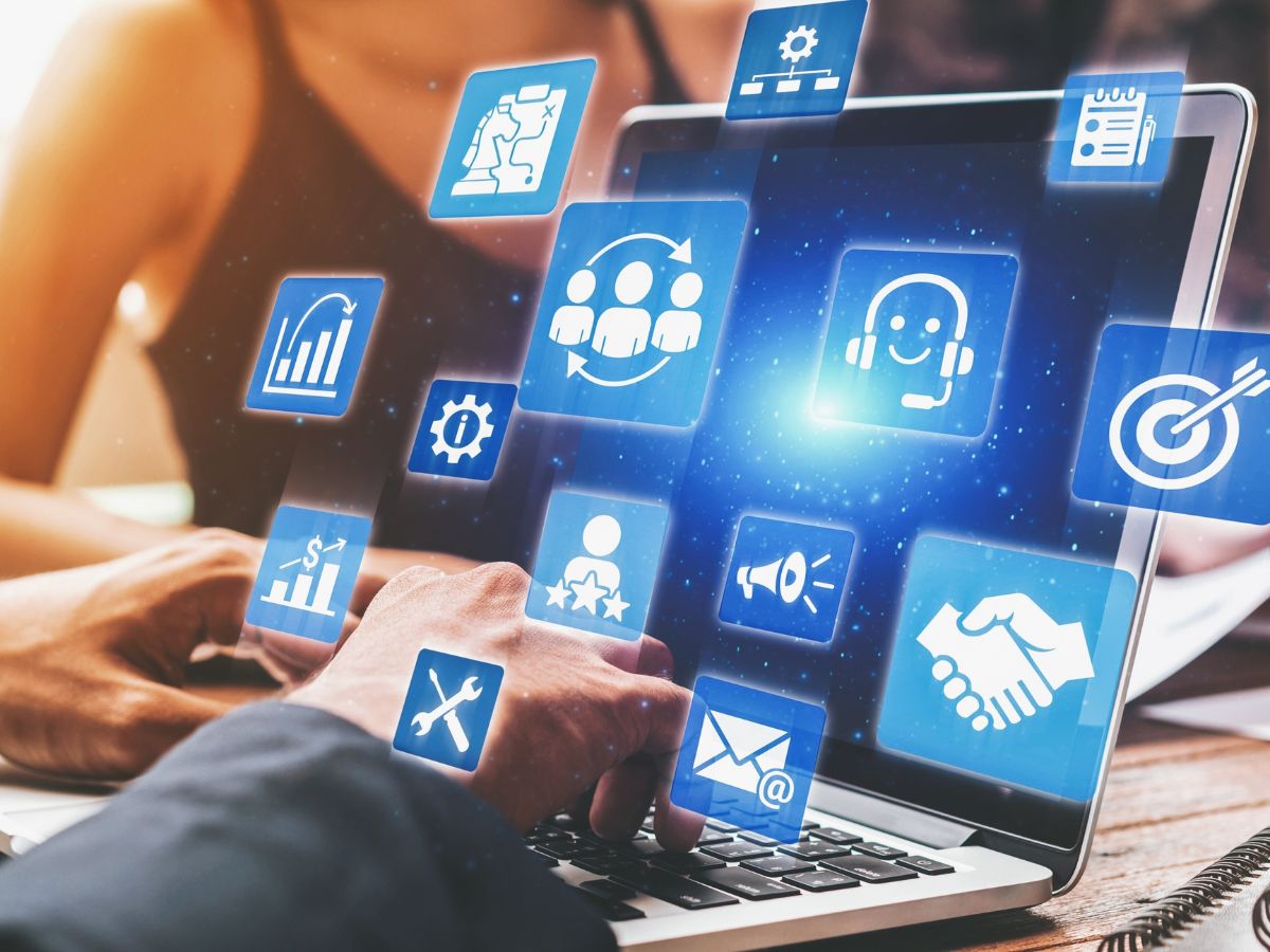 Abstract image of floating icons indicating automated training communications